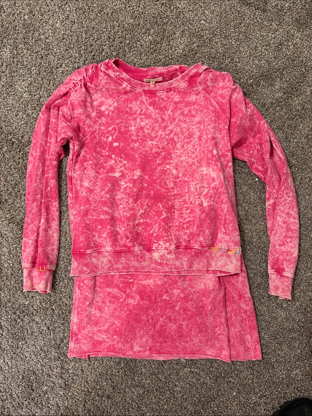 Girls' Pink Acid-Wash Sweatshirt Skirt Set